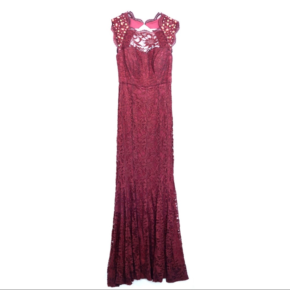 Nightway burgundy lace briadmaid dress